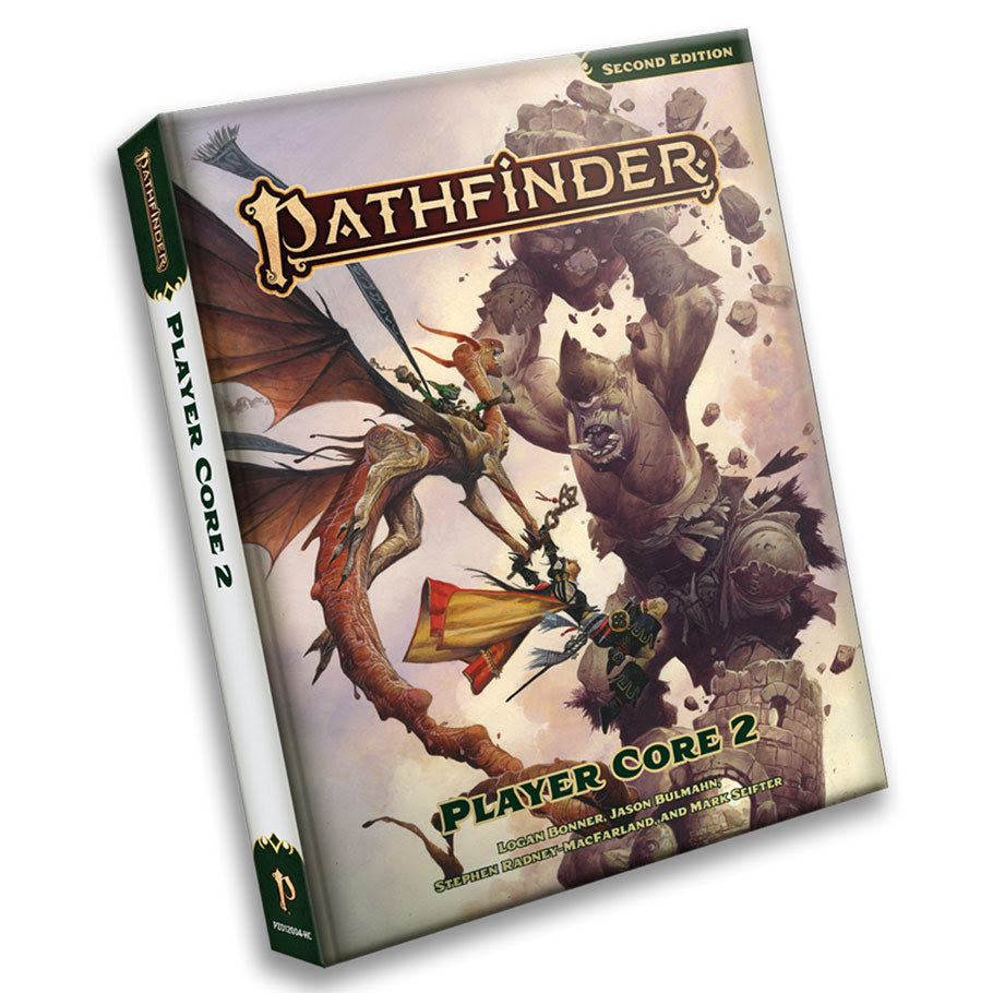 Image shows the front cover of the Player Core 2 book for the Pathfinder 2E roleplaying game with its regular retail artwork