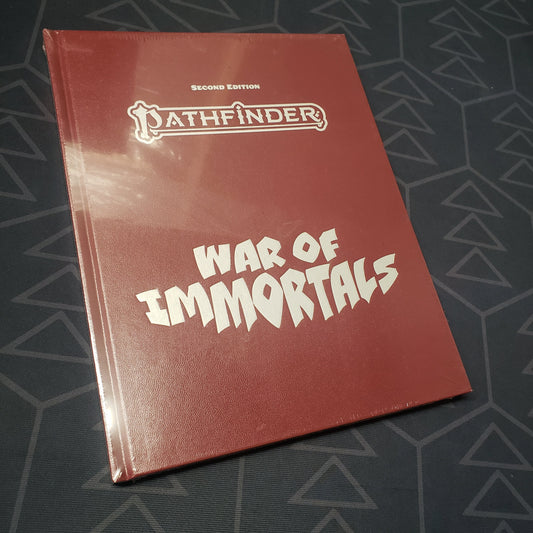 Image shows the front cover of the special edition of the War of Immortals book for the roleplaying game Pathfinder 2E