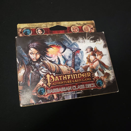 Image shows the front of the box of the Barbarian Class Deck for the Pathfinder Adventure Card Game