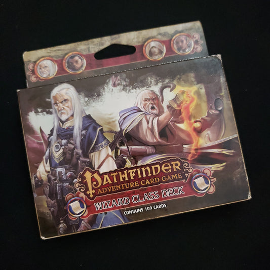 Image shows the front cover of the box of the Wizard Class Deck for the Pathfinder Adventure Card Game
