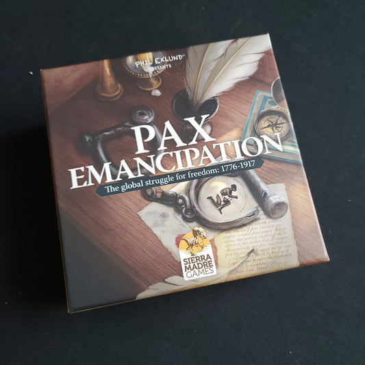 Image shows the front cover of the box of the Pax Emancipation board game