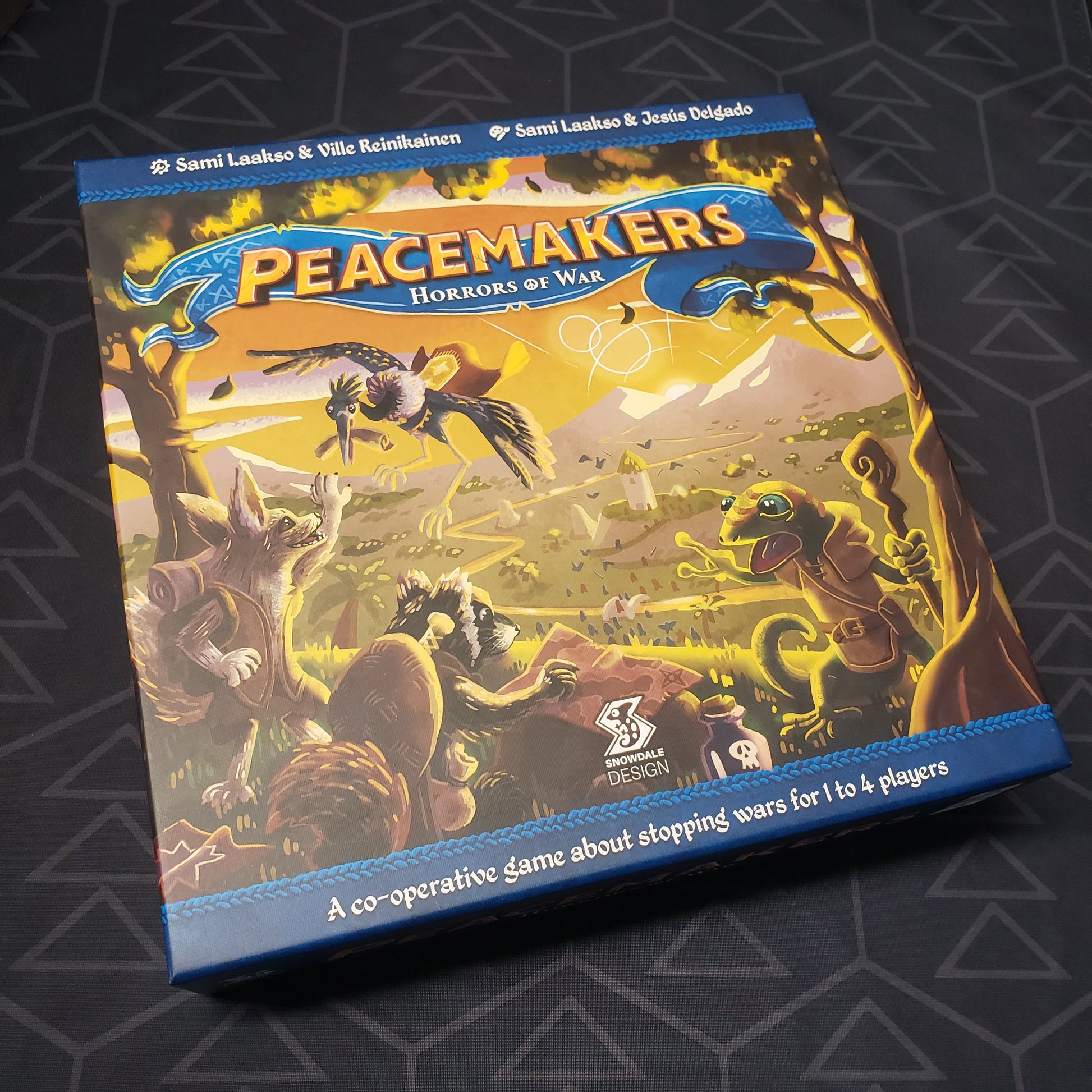 Image shows the front cover of the box for the Peacemakers: Horrors of War board game