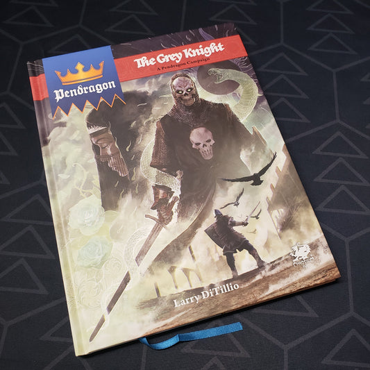 Image shows the front cover of the The Grey Knight book for the roleplaying game Pendragon