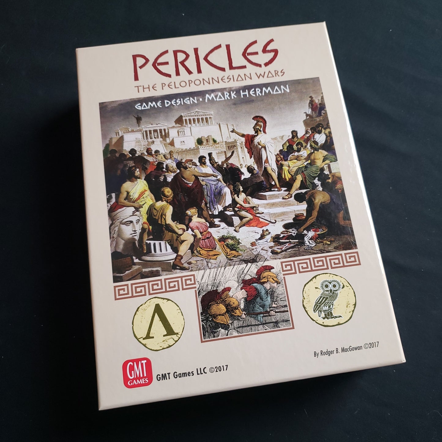 Image shows the front cover of the box of the Pericles: The Peloponnesian Wars board game