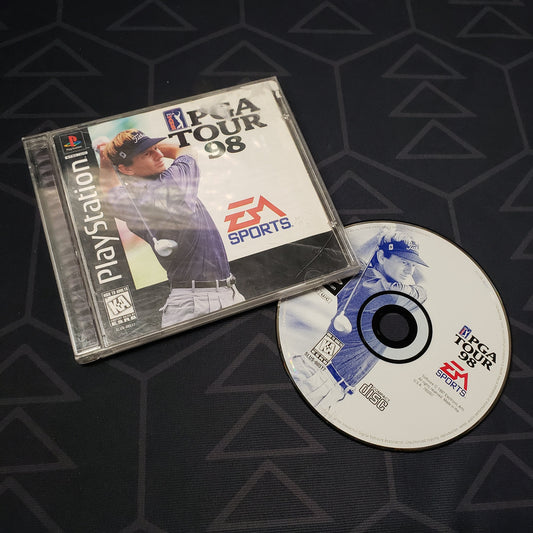 Image shows the jewel case with manual and disc for the video game PGA Tour 98 for Playstation 1