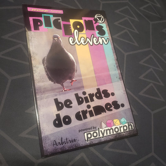 Image shows the front cover of the Pigeon's Eleven roleplaying game book