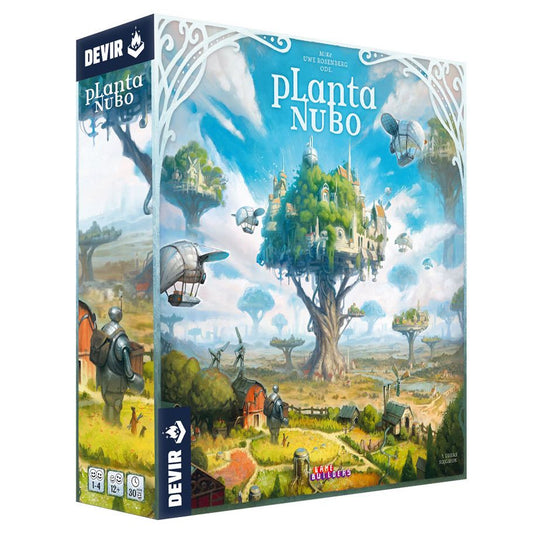 Image shows the front cover of the box of the Planta Nubo board game