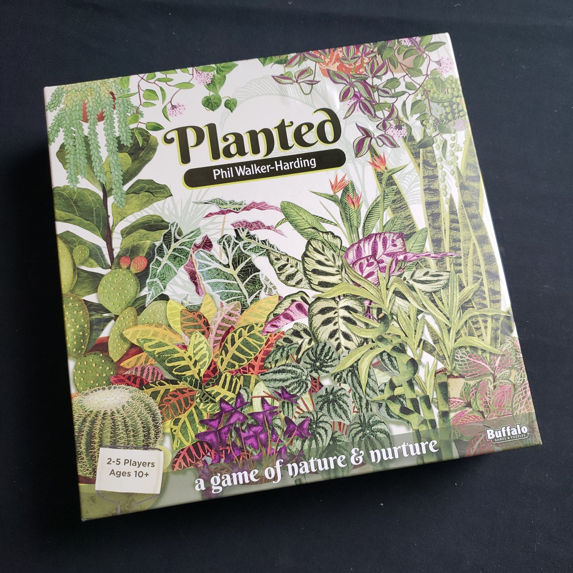 Image shows the front cover of the box of the Planted board game