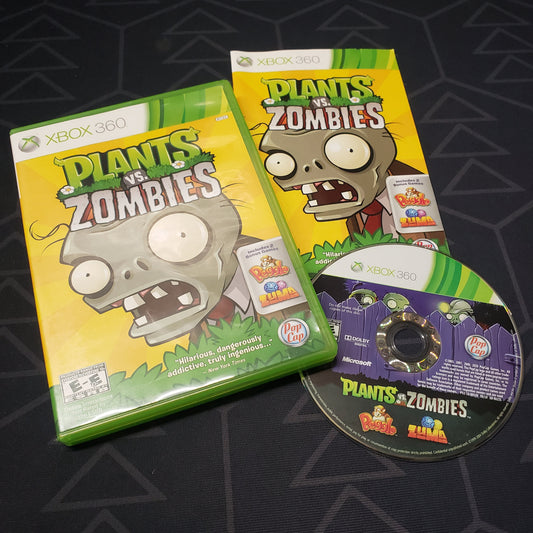 Image shows the case, manual and disc for the video game Plants vs. Zombies for Xbox 360