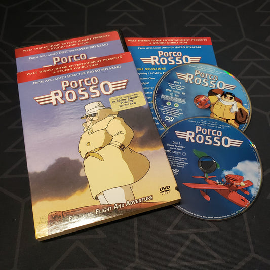 Image shows the case, sleeve, insert & two discs for the movie Porco Rosso on DVD