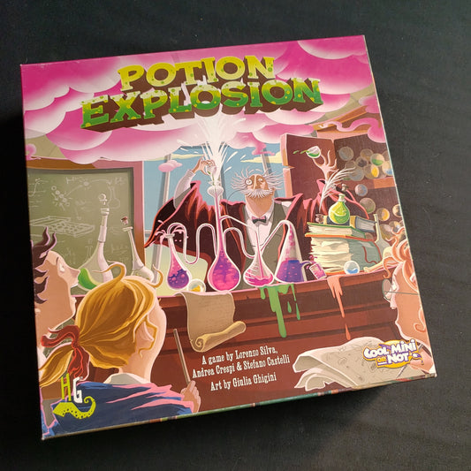 Image shows the front cover of the box of the Potion Explosion board game