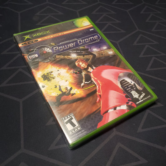 Image shows the front of the case for the video game Power Drome for the original Xbox