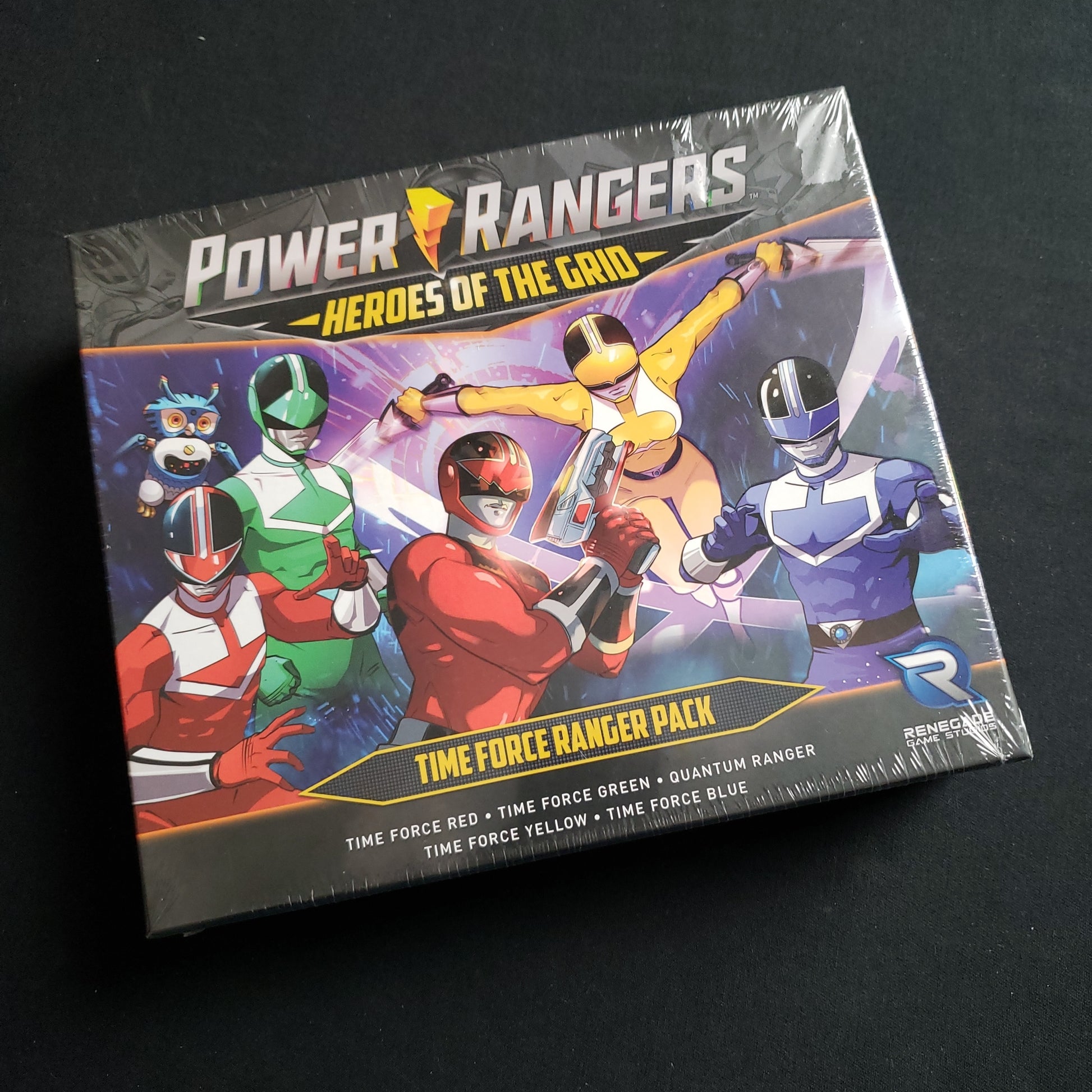 Image shows the front of the box for the Time Force Ranger Pack Expansion for the Power Rangers: Heroes of the Grid board game