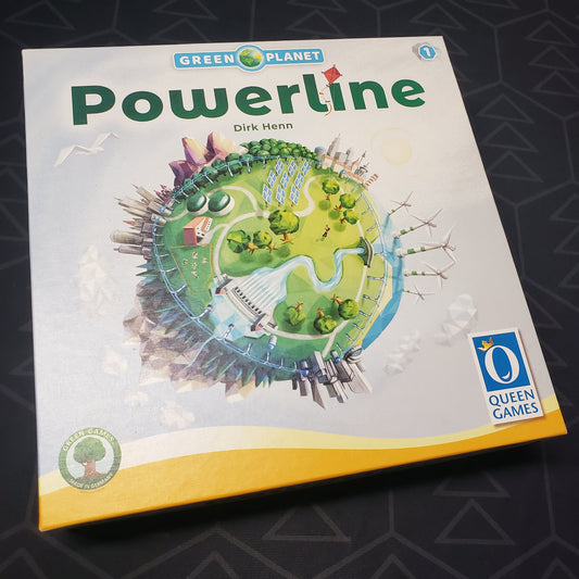 Image shows the front cover of the box for the Powerline board game