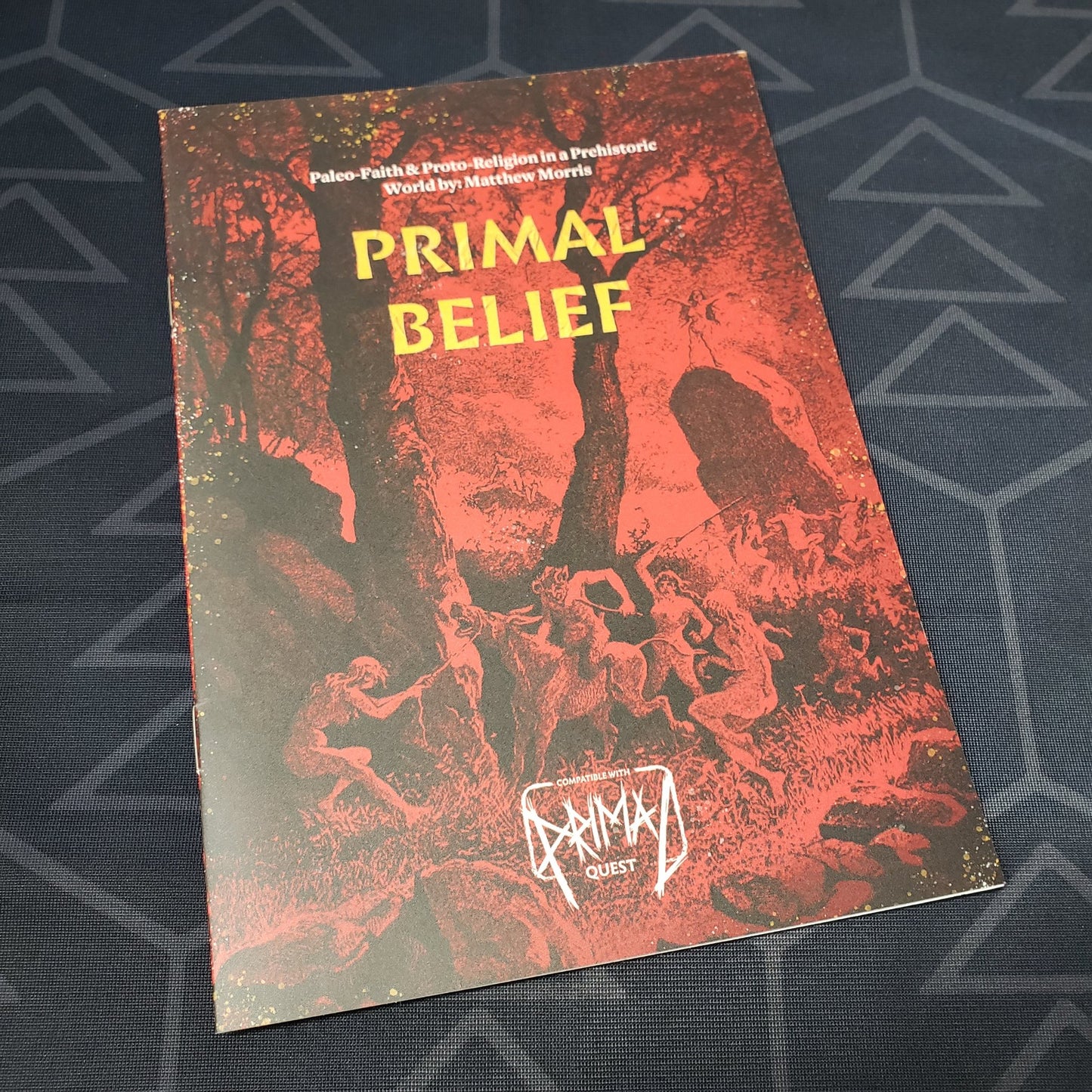 Image shows the front cover of the Primal Belief book for the roleplaying game Primal Quest