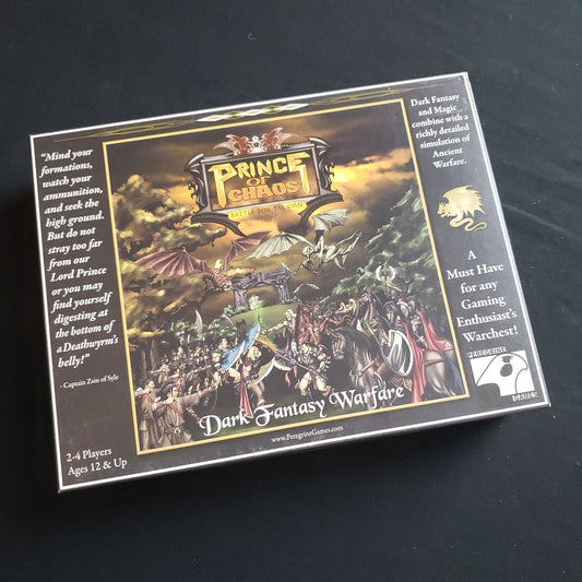 Image shows the front cover of the box of the Prince of Chaos: Battle for Tae Orn board game