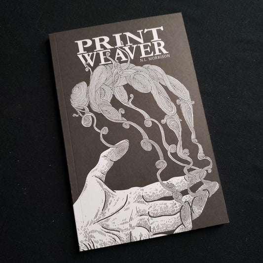 Image shows the front cover of the Print Weaver roleplaying game book