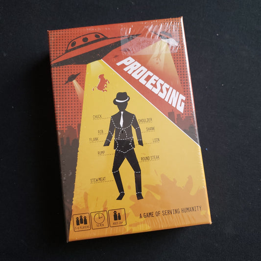 Image shows the front cover of the box of the Processing board game
