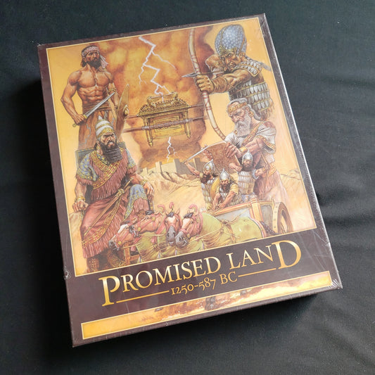 Image shows the front cover of the box of the Promised Land: 1250-587 BC board game