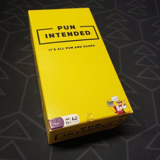 Image shows the front cover of the box for the Pun Intended card game