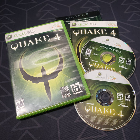 Image shows the case, manual and disc for the video game Quake 4 for Xbox 360