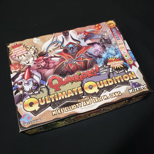 Image shows the front cover of the box of the Quarriors!: Qultimate Quedition board game