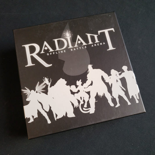 Image shows the front cover of the box of the Radiant: Offline Battle Arena card game