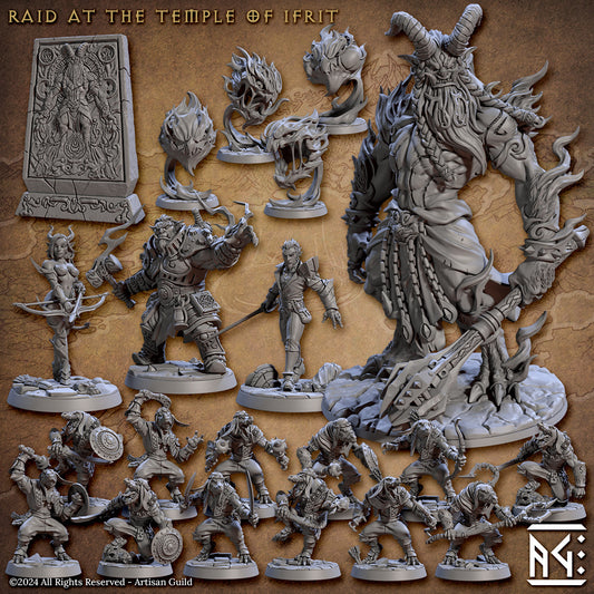 Image displays the variety of miniatures included in Artisan Guild's Raid at the Temple of Ifrit set