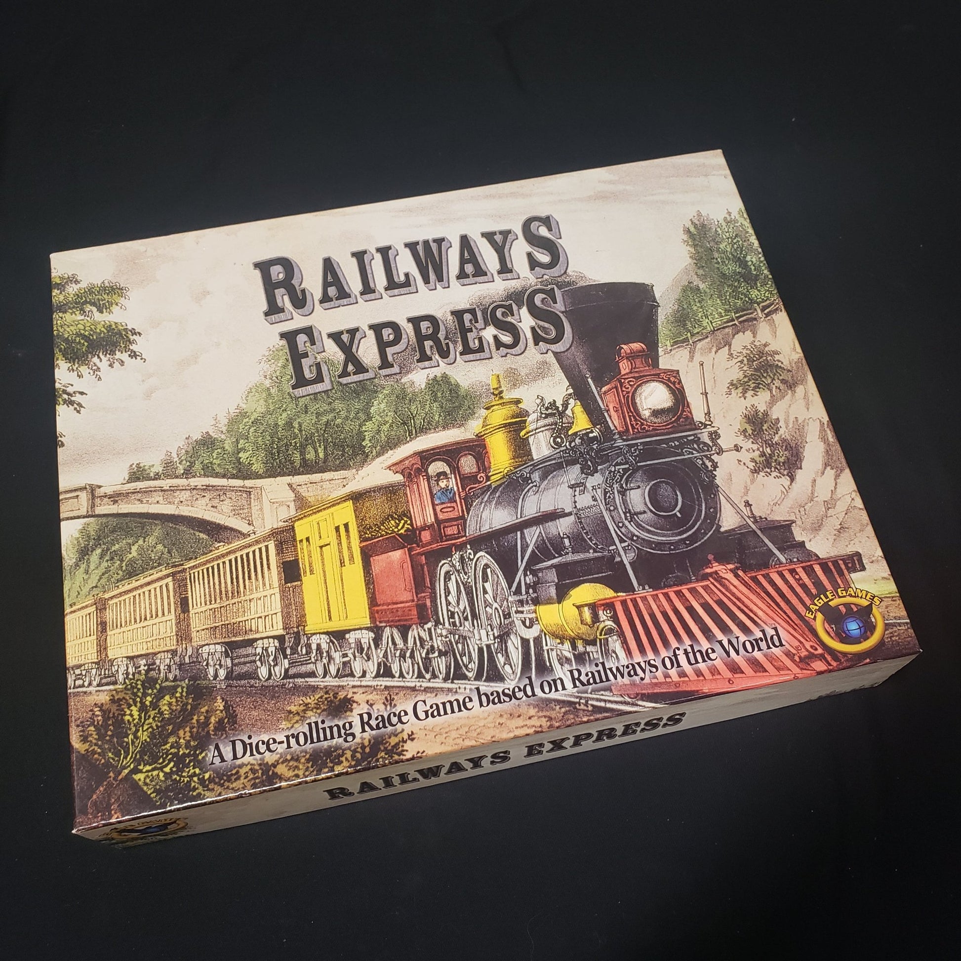 Image shows the front cover of the box of the Railways Express board game