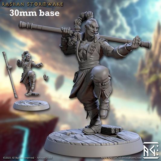 Image shows a 3D render of a human monk gaming miniature.