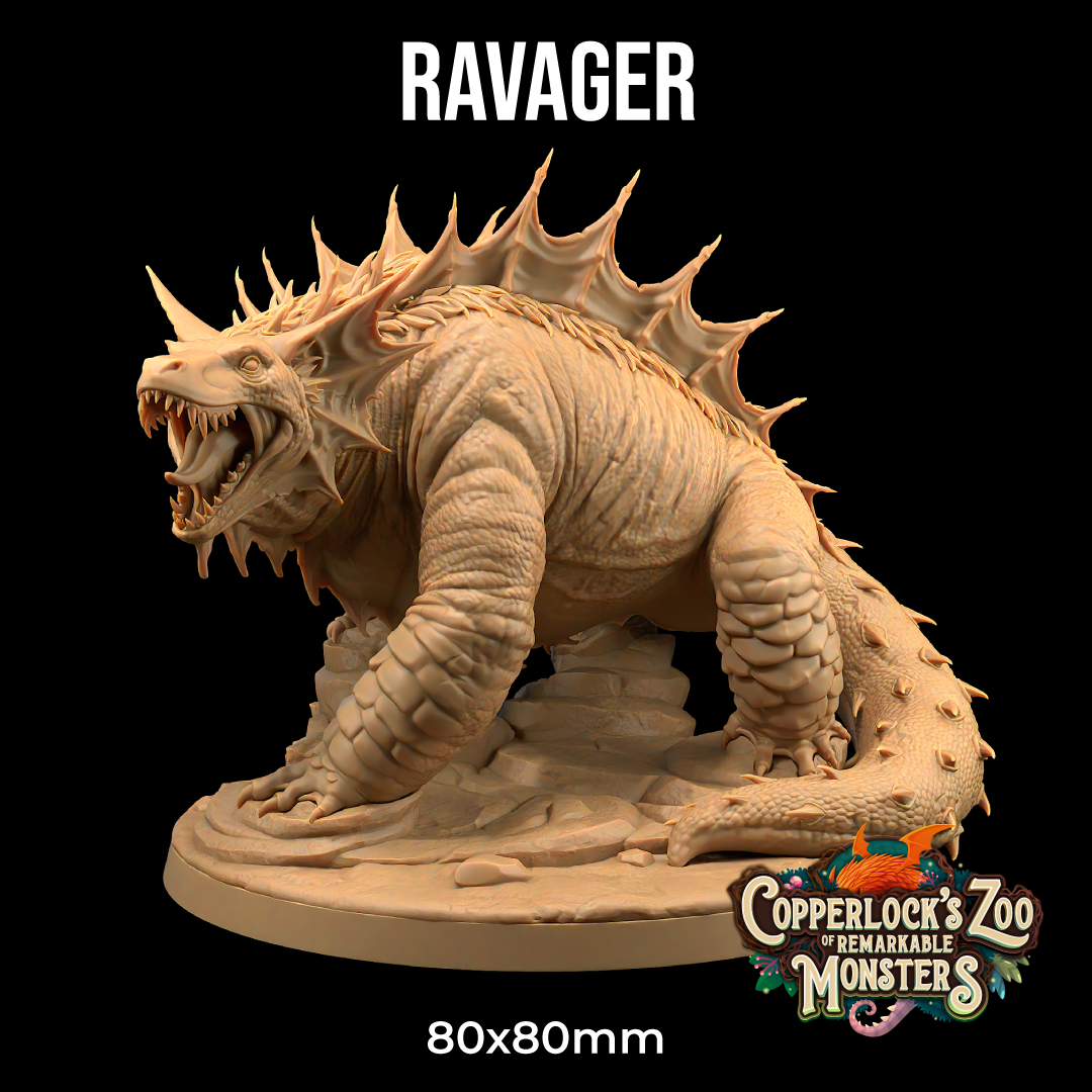 Image shows a 3D render of a gaming miniature of a spiky dinosaur-like creature