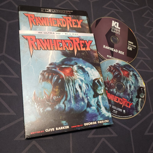 Image shows the case, sleeve & two discs for the movie Rawhead Rex on 4K UHD + Blu-Ray