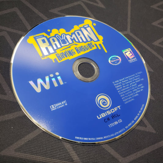 Image shows the label side of the game disc for the video game Rayman Raving Rabbids for Nintendo Wii