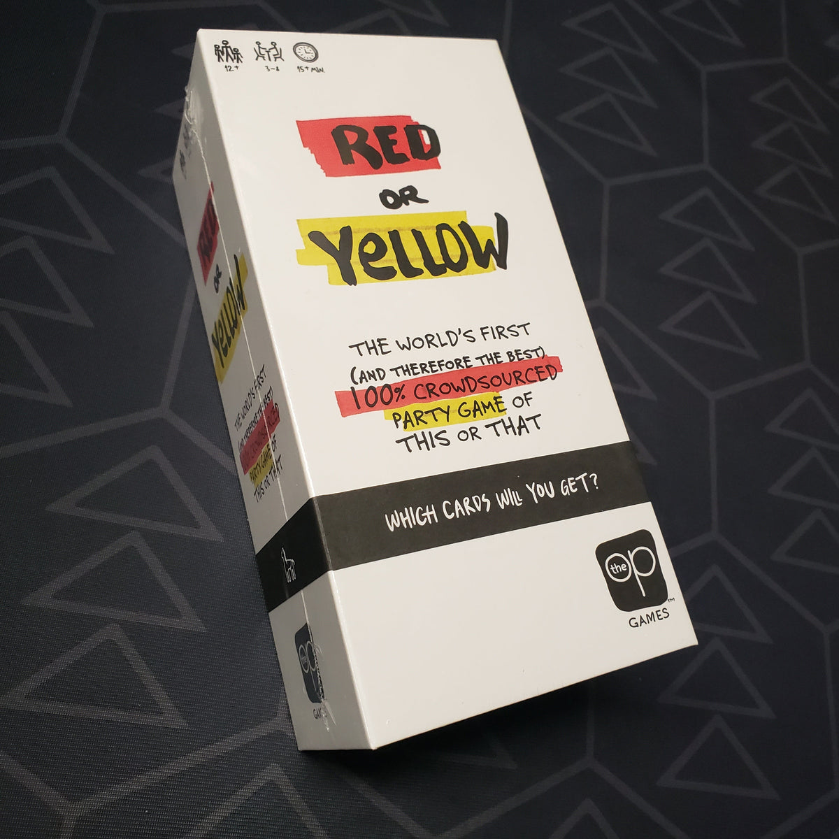 Image shows the front cover of the box for the Red or Yellow card game