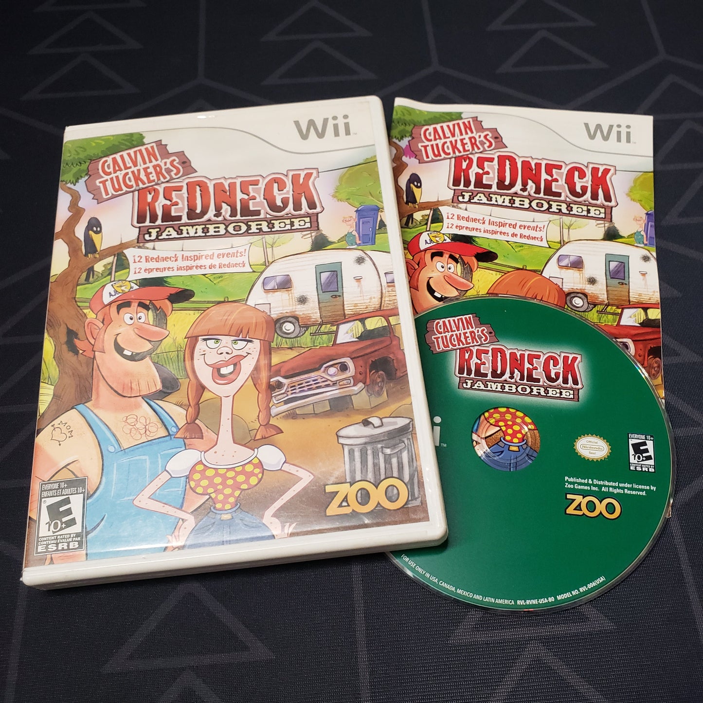 Image shows the case, manual & disc for the video game Redneck Jamboree for Nintendo Wii