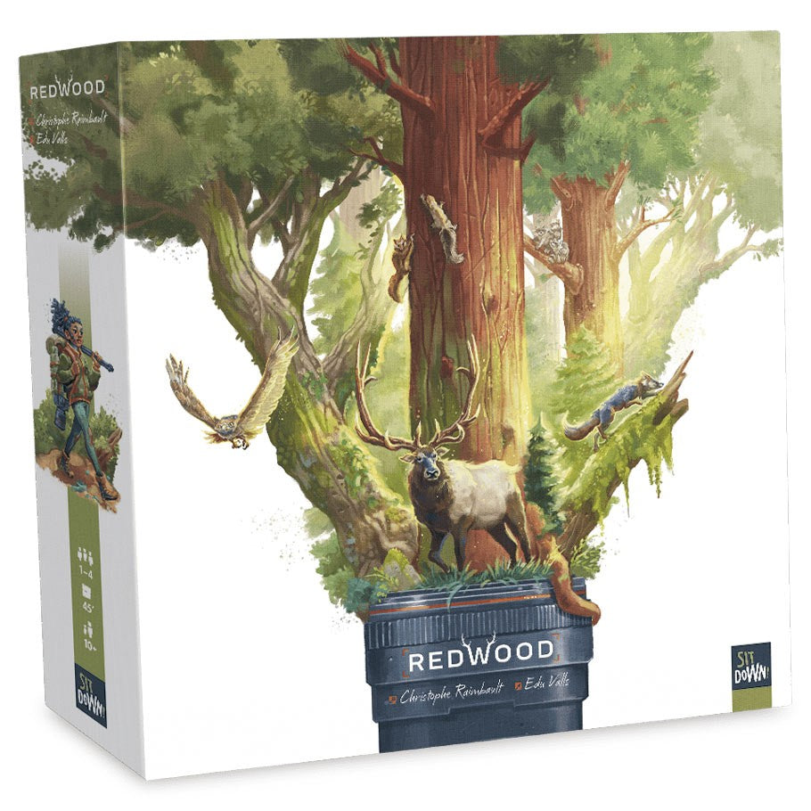 Image shows the front cover of the box of the Redwood board game