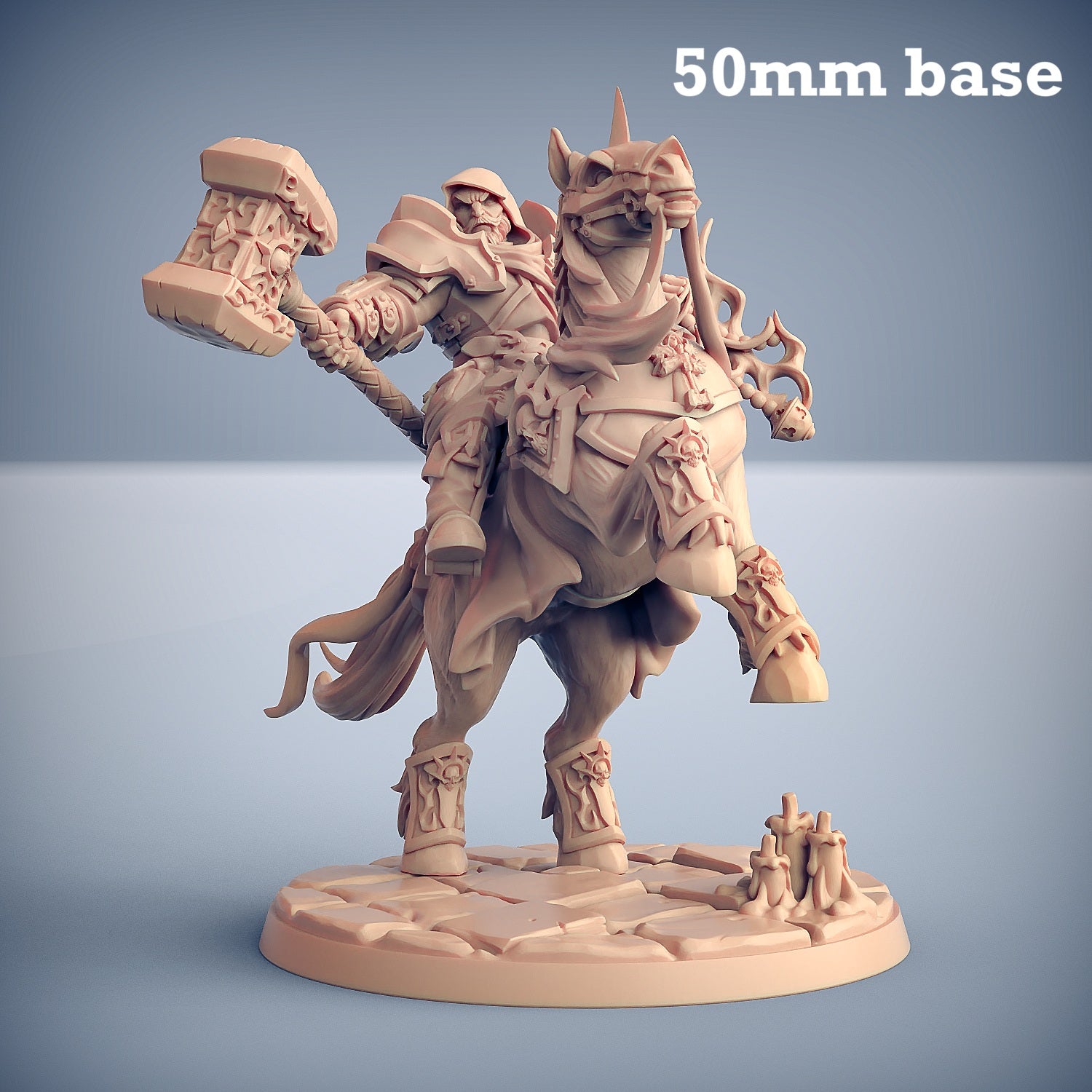 Image shows a 3D render of a paladin cavalry unit gaming miniature.