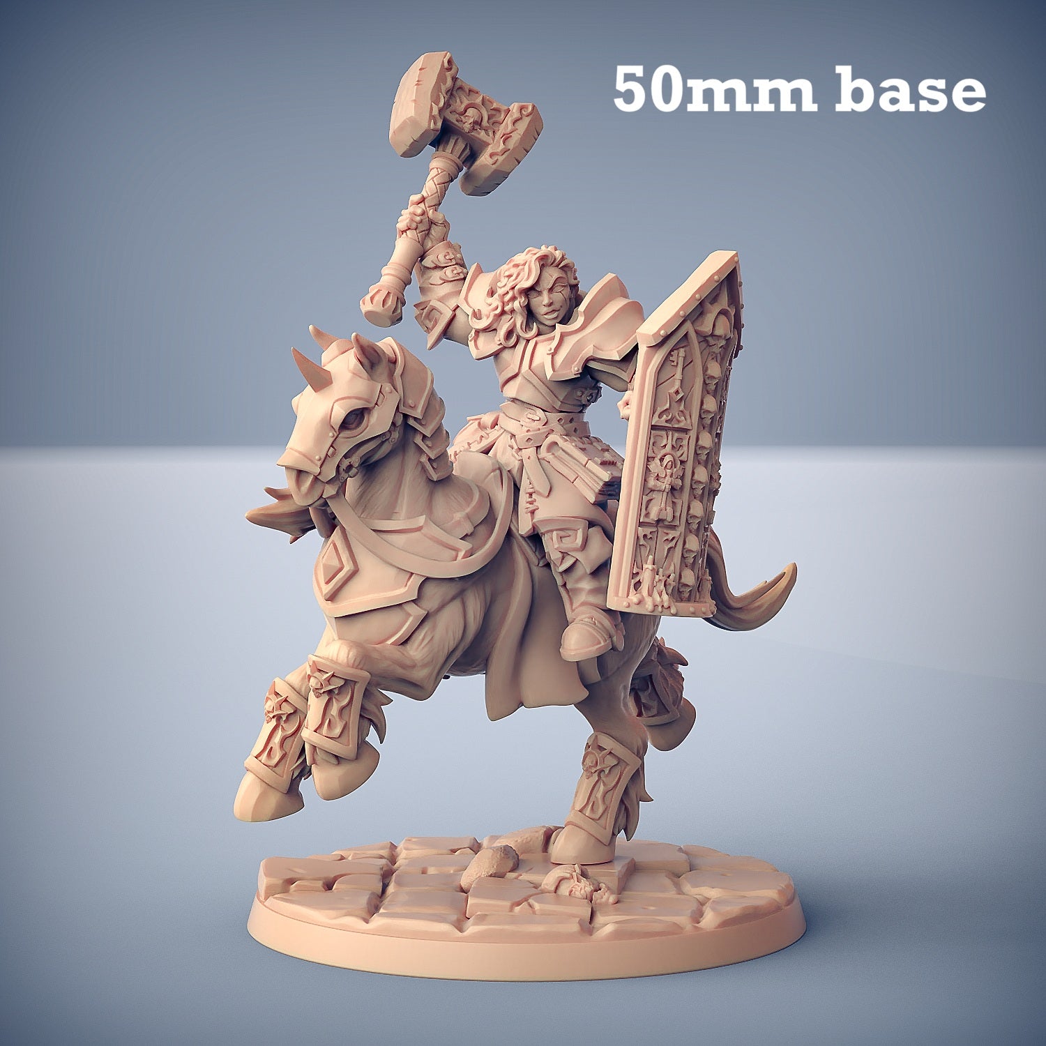 Image shows a 3D render of a paladin cavalry unit gaming miniature.