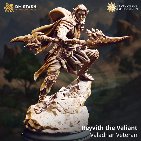 Image shows a 3D render of a elf fighter gaming miniature.