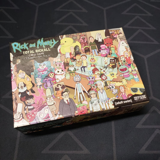 Image shows the front cover of the box for the Rick and Morty: Total Rickall card game