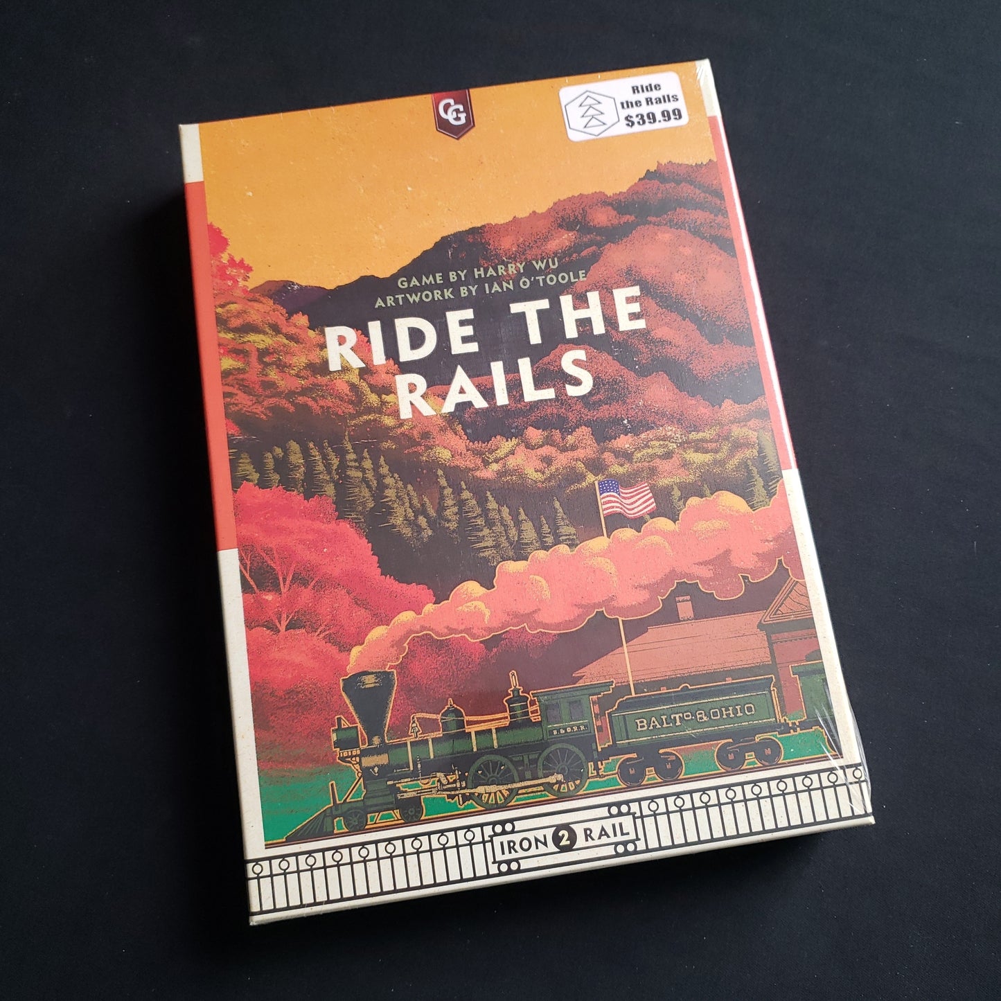 Image shows the front cover of the box of the Ride the Rails board game