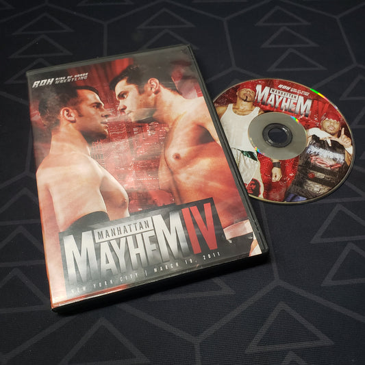 Image shows the case & disc for the 03/19/2011 pro wrestling event Ring of Honor: Manhattan Mayhem IV on DVD