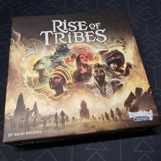 Image shows the front cover of the box for the Rise of Tribes board game