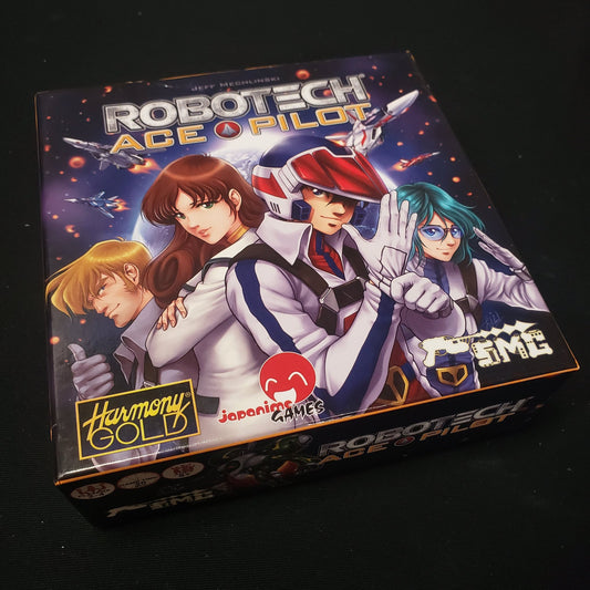 Image shows the front cover of the box of the Robotech: Ace Pilot board game