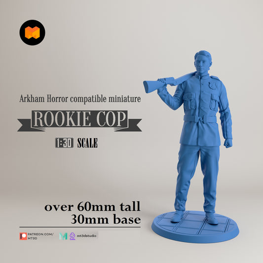 Image shows a 3D render of a 1920s era policeman gaming miniature.