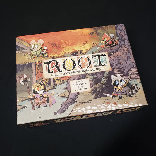 Image shows the front cover of the box of the Root board game