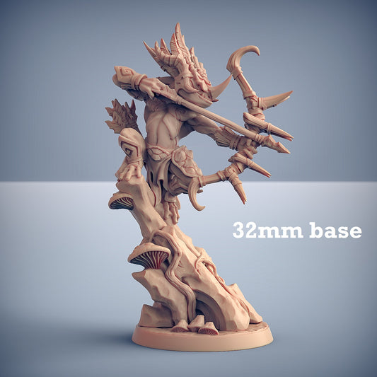 Image shows a 3D render of a frogfolk ranger gaming miniature.