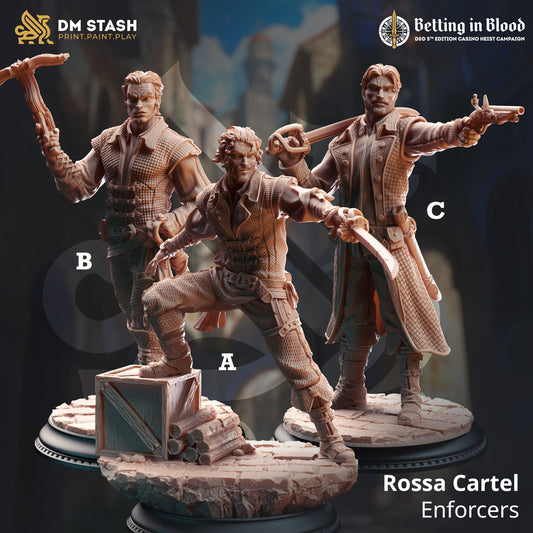 Image shows 3D renders of three different sculpt options for a human fighter gaming miniature