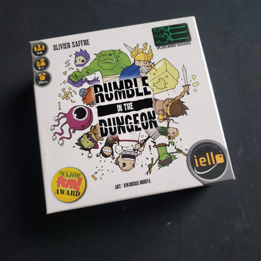 Image shows the front cover of the box of the Rumble In The Dungeon board game