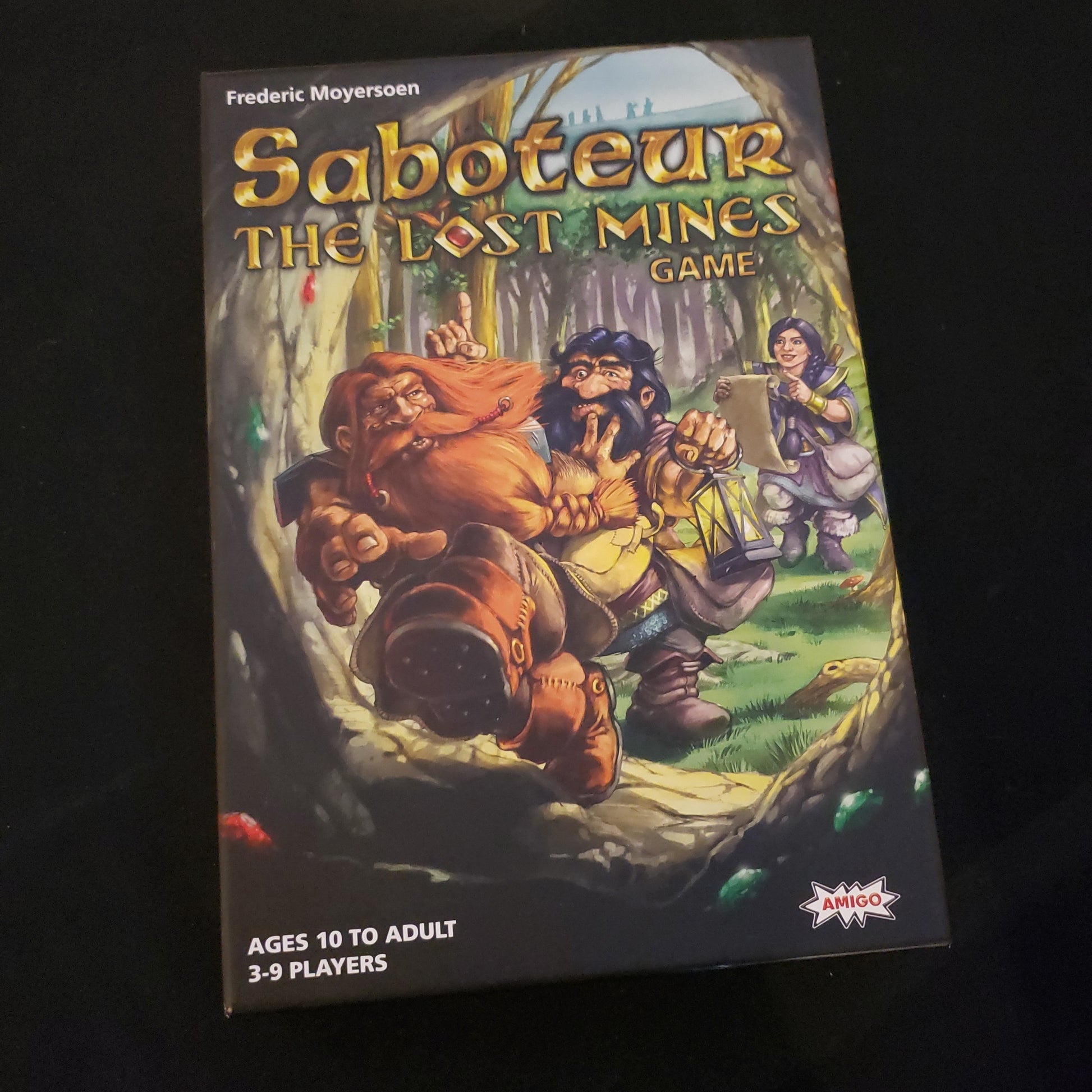 Image shows the front cover of the box of the Saboteur: The Lost Mines board game